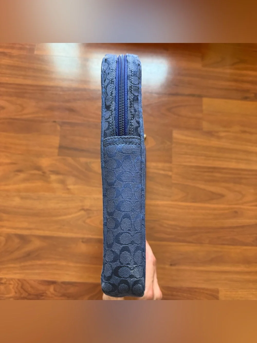 Coach Voyager signature blue jacquard canvas laptop sleeve carrying bag 11x14x2